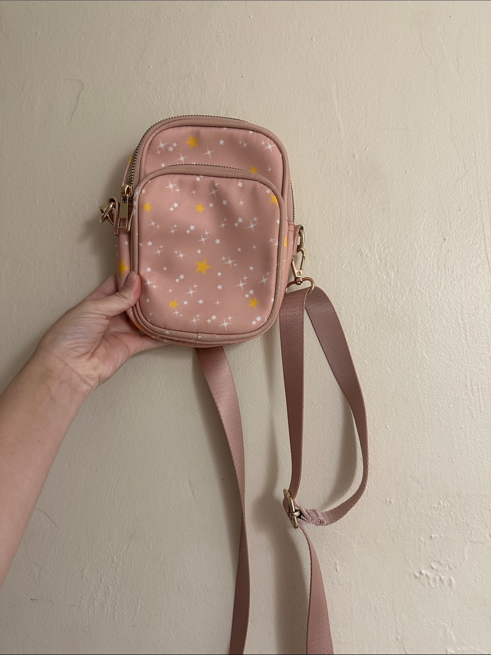 Pink Star Print Crossbody Bag – Small Everyday Shoulder Bag